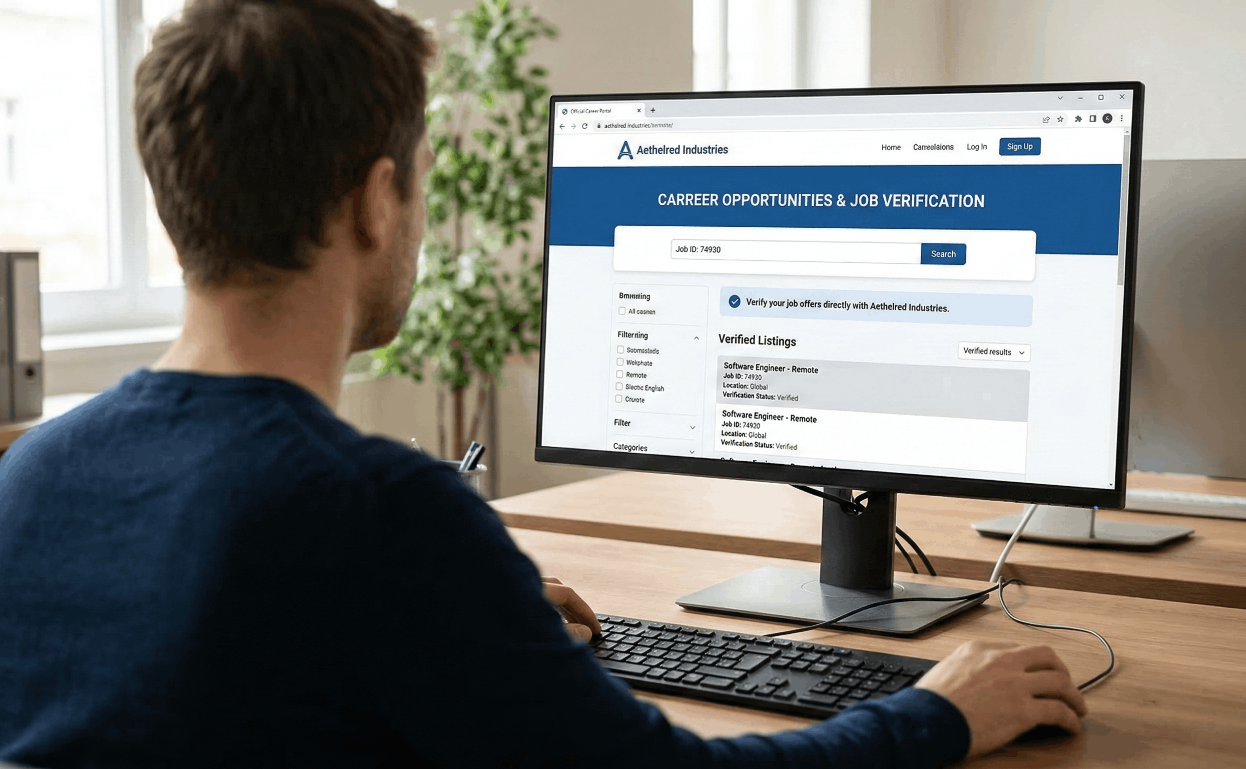 Searching a company's official career page to verify a job listing
