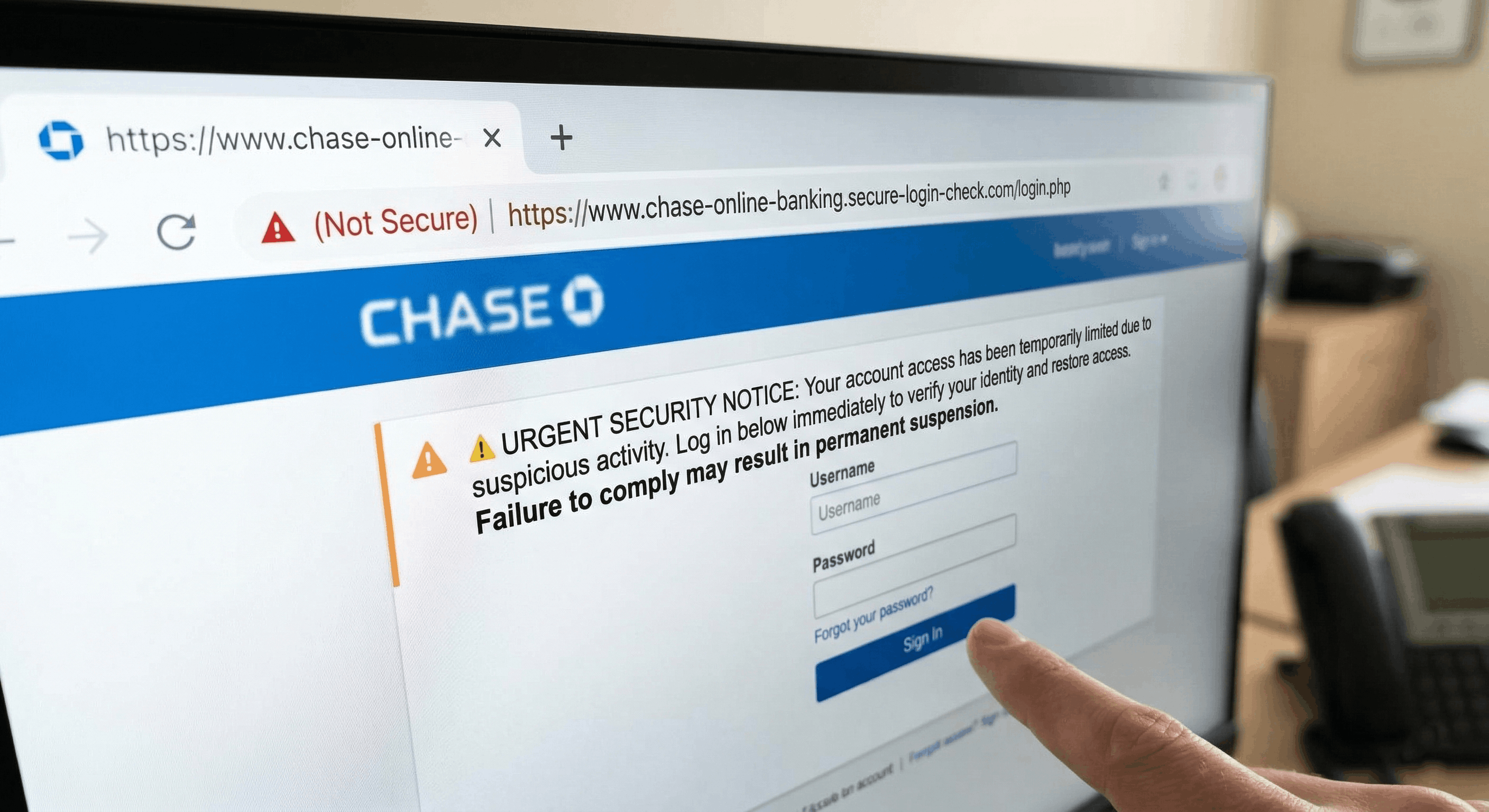 A deceptive URL mimicking a popular banking website