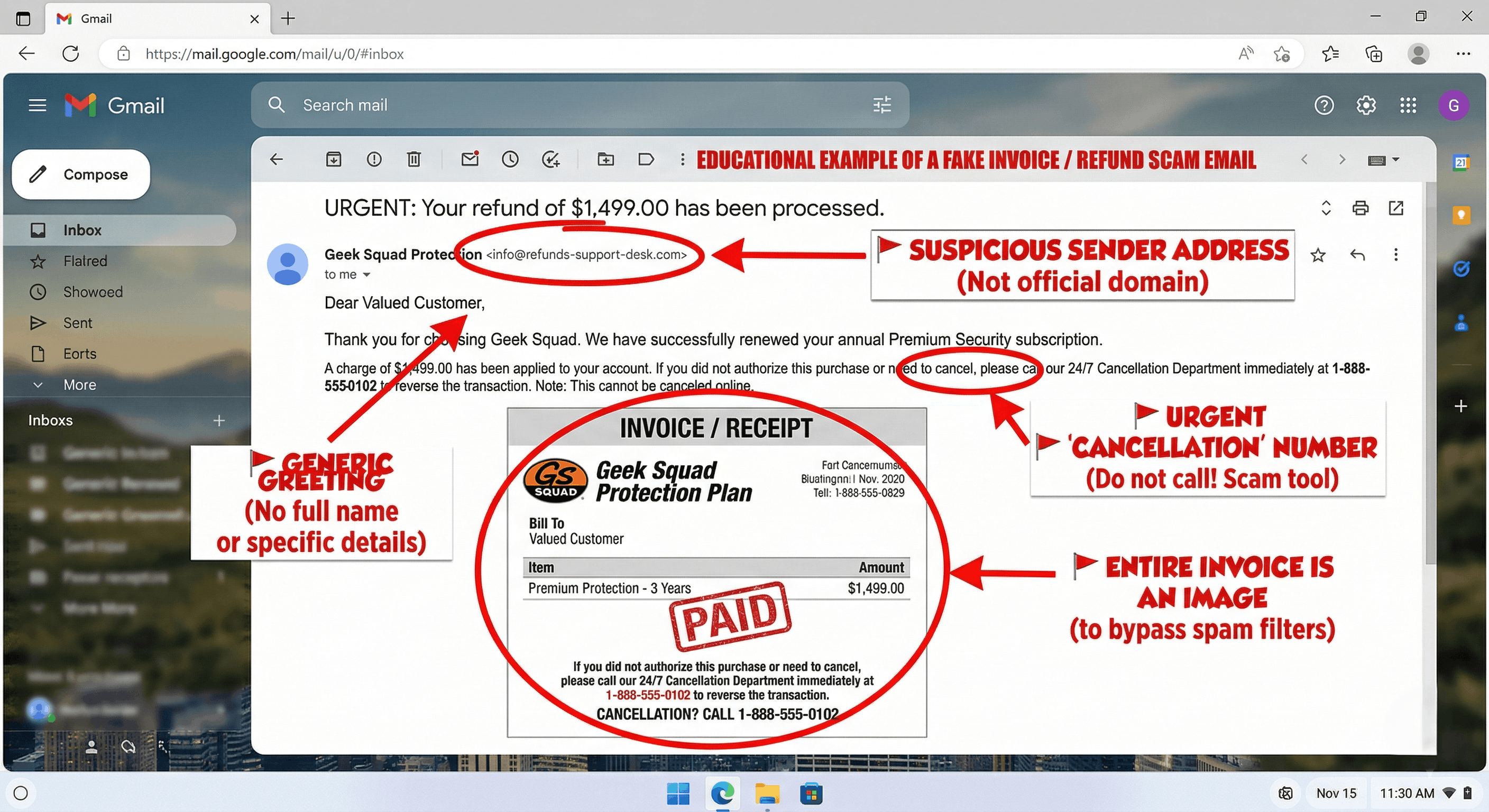 A fake invoice embedded as an image in an email